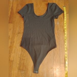 NWOT American Eagle Outfitters Dark Gray Ribbed Thong Snap Bodysuit